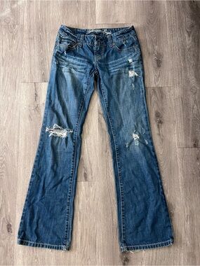 American Eagle Distressed Flare Jeans - Blue Wash